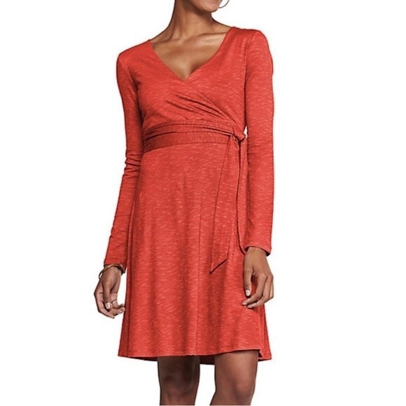 Toad & Co Cue Long Sleeve Wrap Dress Burnt Orange Space Dye Women’s Size Medium - Picture 1 of 9